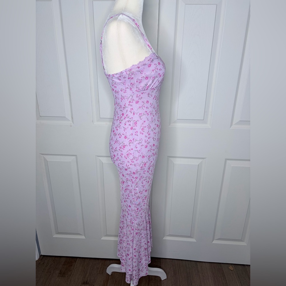 Lilac floral mini dress with asymmetrical ruffle trim adjustable straps sz xxs - Picture 6 of 12
